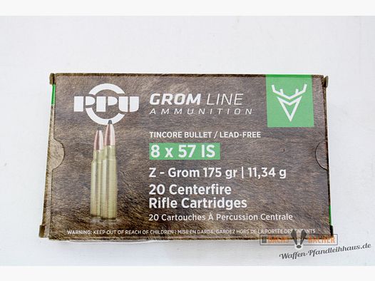 PPU Privi Partizan 8x57JS. 11,34g/175gr Z-GROM Bleifrei 20 Schuß