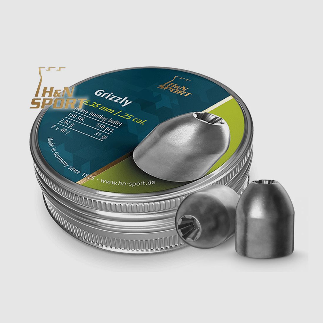 150 StĂĽck H&N Jagd-Diabolo GRIZZLY, Kaliber 6,35 mm , Gewicht 2,02 g