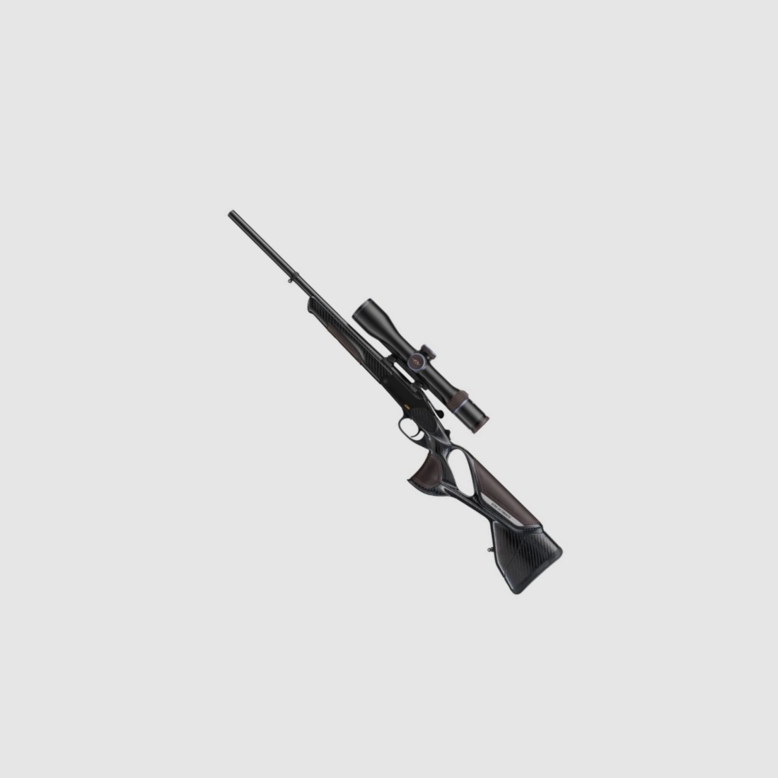 The Blaser K95 ULTIMATE CARBON combines tradition and technology. The two ergonomically designed parts of the thumbhole stock allow for a relaxed hand position.