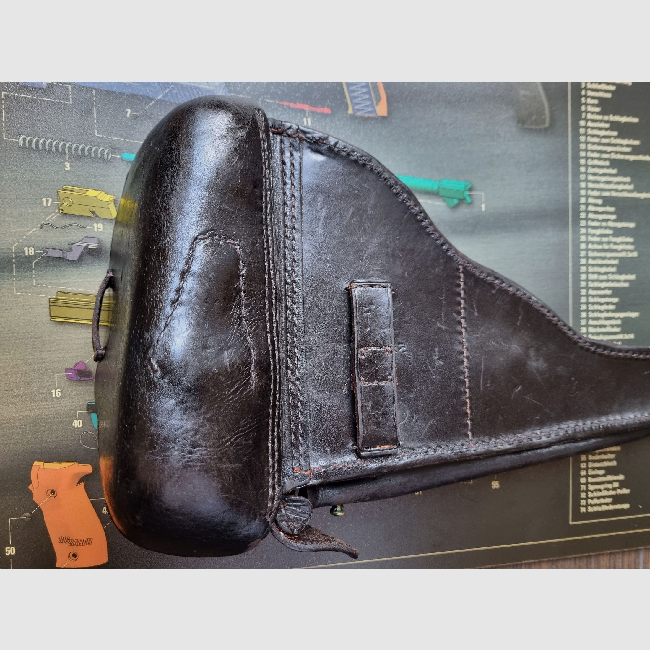 1915 DWM P08 Artillerie Leder-Holster von Steinmetz Breslau (B.A.X.) / Preis ist VHB