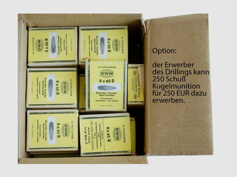 Suhler double rifle drilling cal. 2x8x60R and 12/70 with interchangeable barrel cal. 2x12/70, 8x60R and ZF, additional