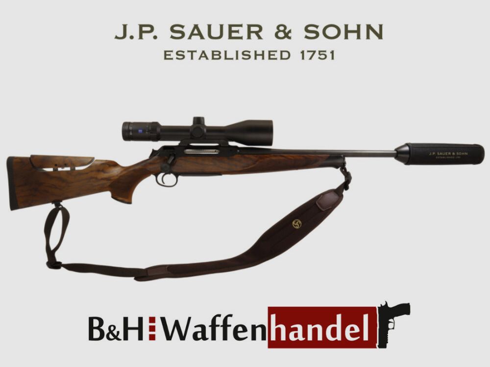 Sauer Komplettpaket:	 S 404 Select Ergo Lift Repetierer mit Handspannung Zeiss 2.5-15x56 Schalldämpfer Riemen Anschuss Koffer