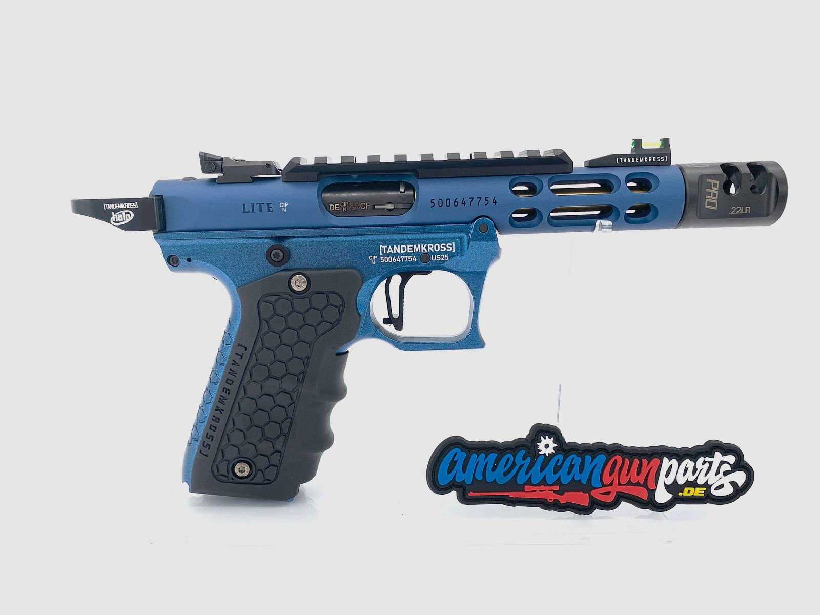 Tandemkross TANDEMIZED Ruger Mark IV 22/45 Race Gun - niebieska górna część 43932, niebieska dolna część, czarne elementy sterujące