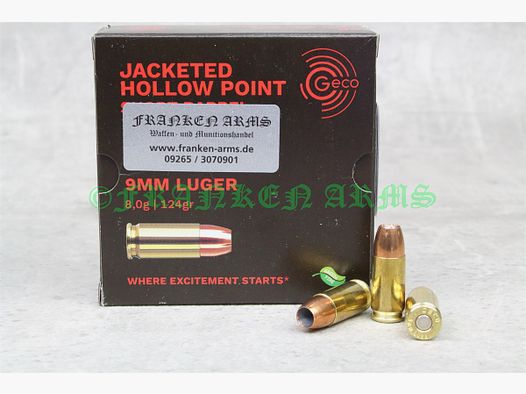 Geco	 9mm Luger Hohlspitz SX 124gr. 8,0g 20 Stück Staffelpreise