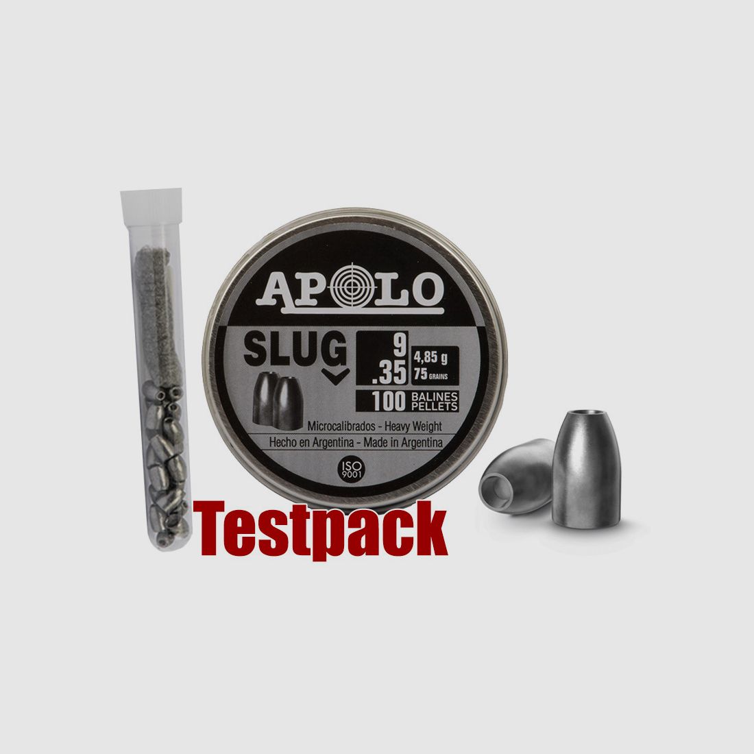 Testpack Hohlspitz Diabolos Apolo Slug Kaliber 9 mm 4,85 g 75 gr glatt 10 StĂĽck