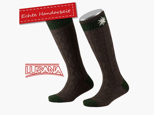 Lusana Kinder Trachtenstrumpf in Braun mit Edelweiss (1214)