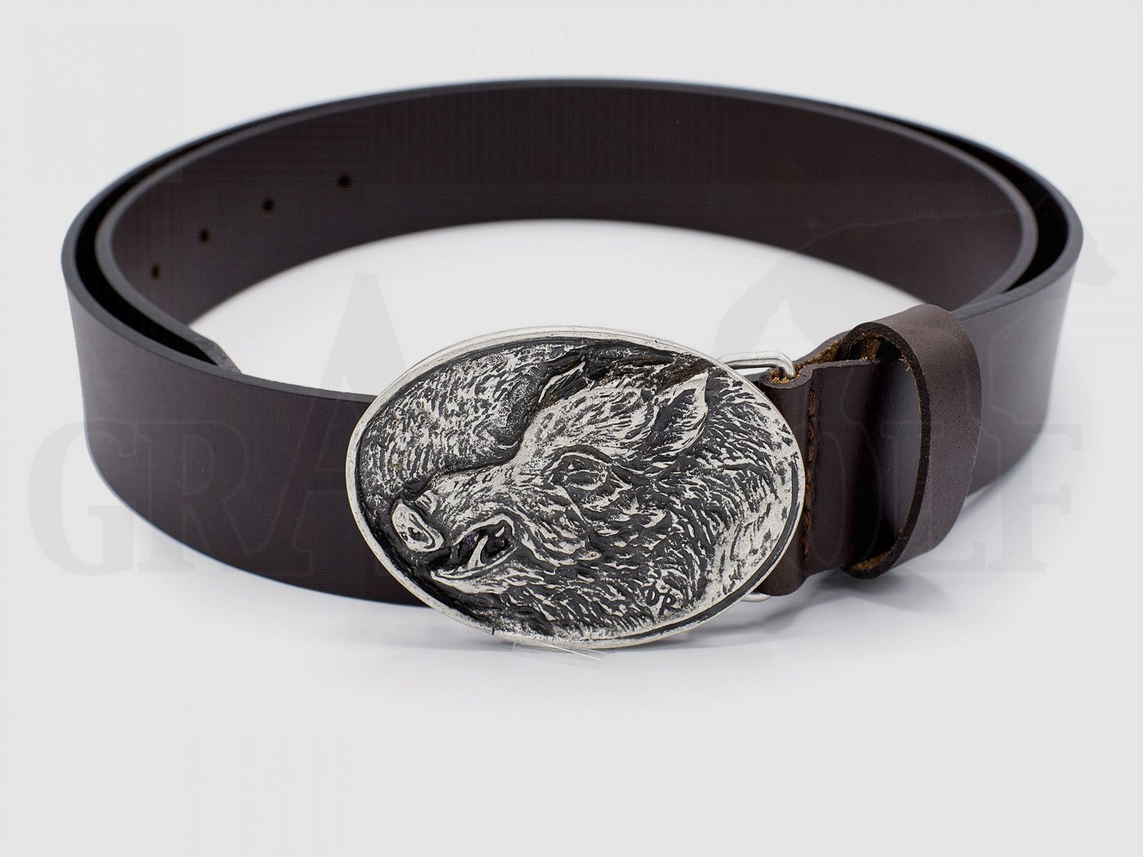 Leather belt with buckle Boar waist size 85 to 100 cm