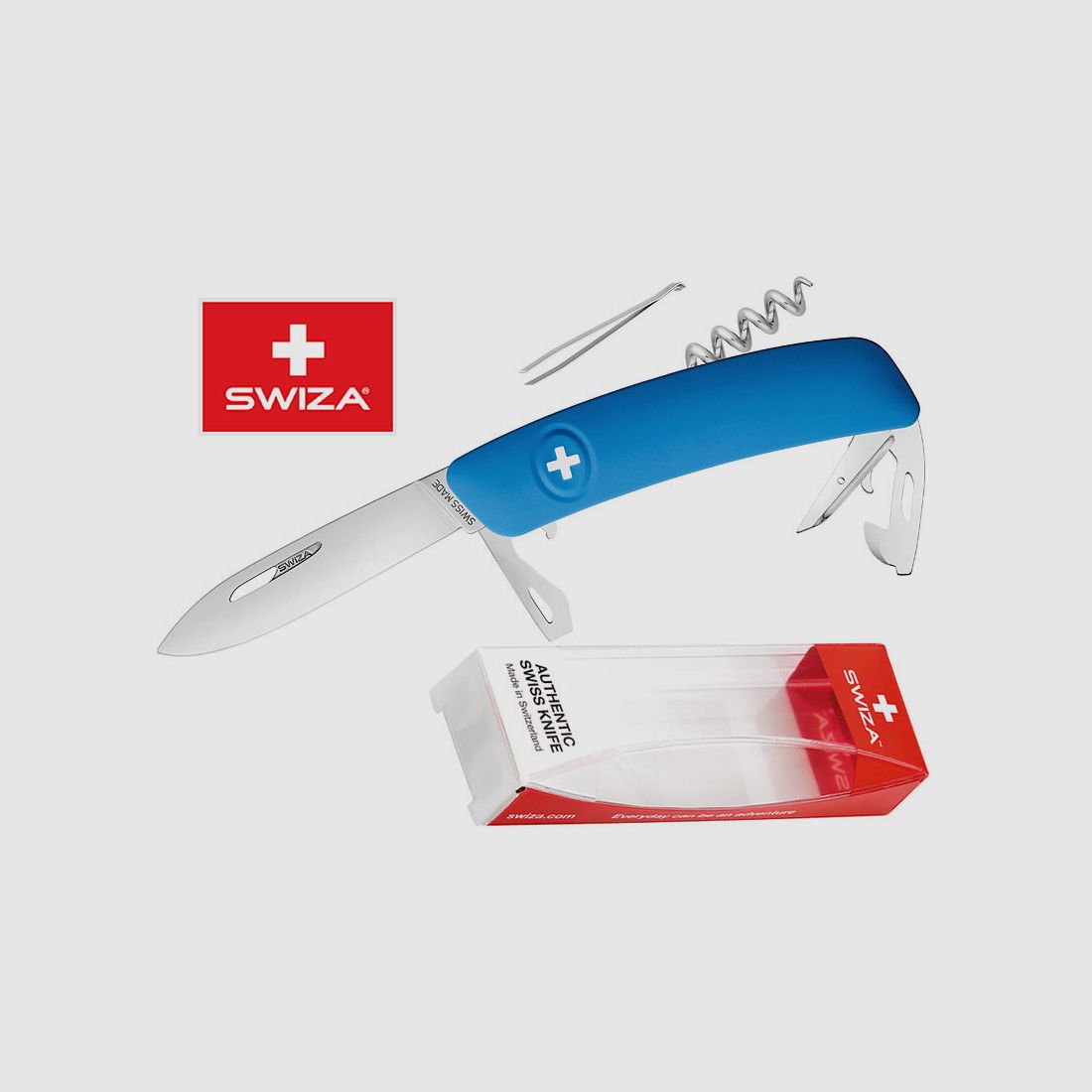 SWIZA Schweizer Messer D03, blau, Edelstahl 440, 11 Funktionen, Korkenzieher, Multi-Tool