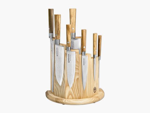 BÖKER DAMAST Kochmesser OLIVE SET mit Messerblock