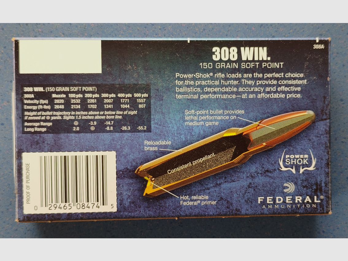 Federal Power Shok .308Win. 150 grain