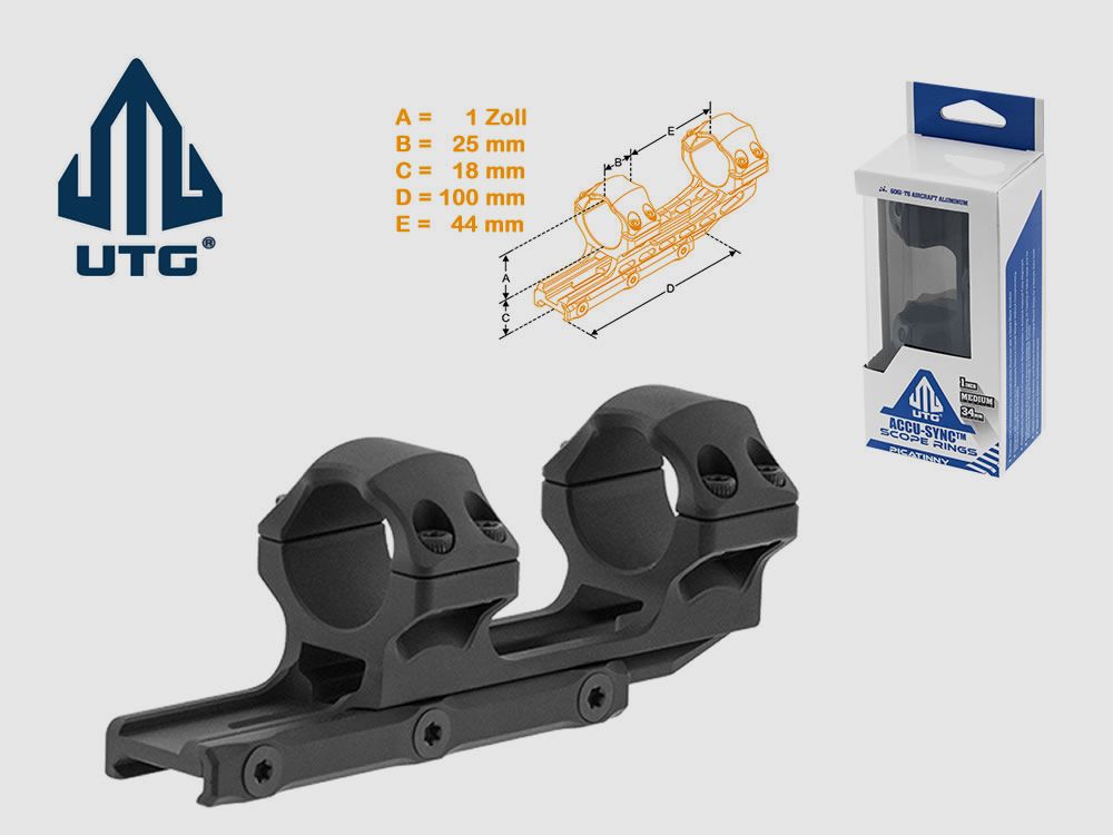 UTG 34 mm Versatz-Blockmontage AccuSync, 1 Zoll Mittelrohrdurchmesser, fĂĽr Weaverschiene, medium