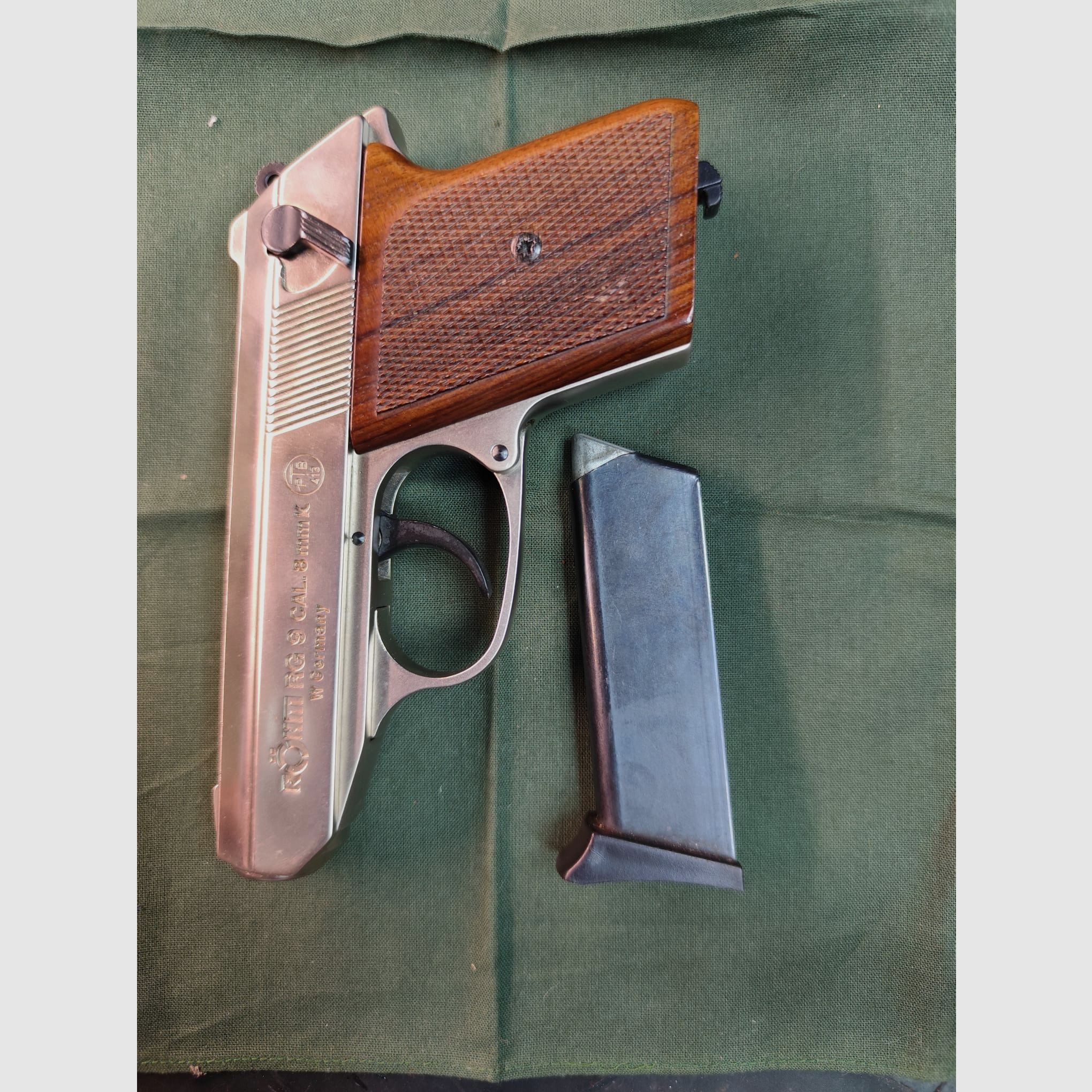 Röhm RG 9 8mm Níquel Mangos de Madera P.A.K. 413 Arma de Colección