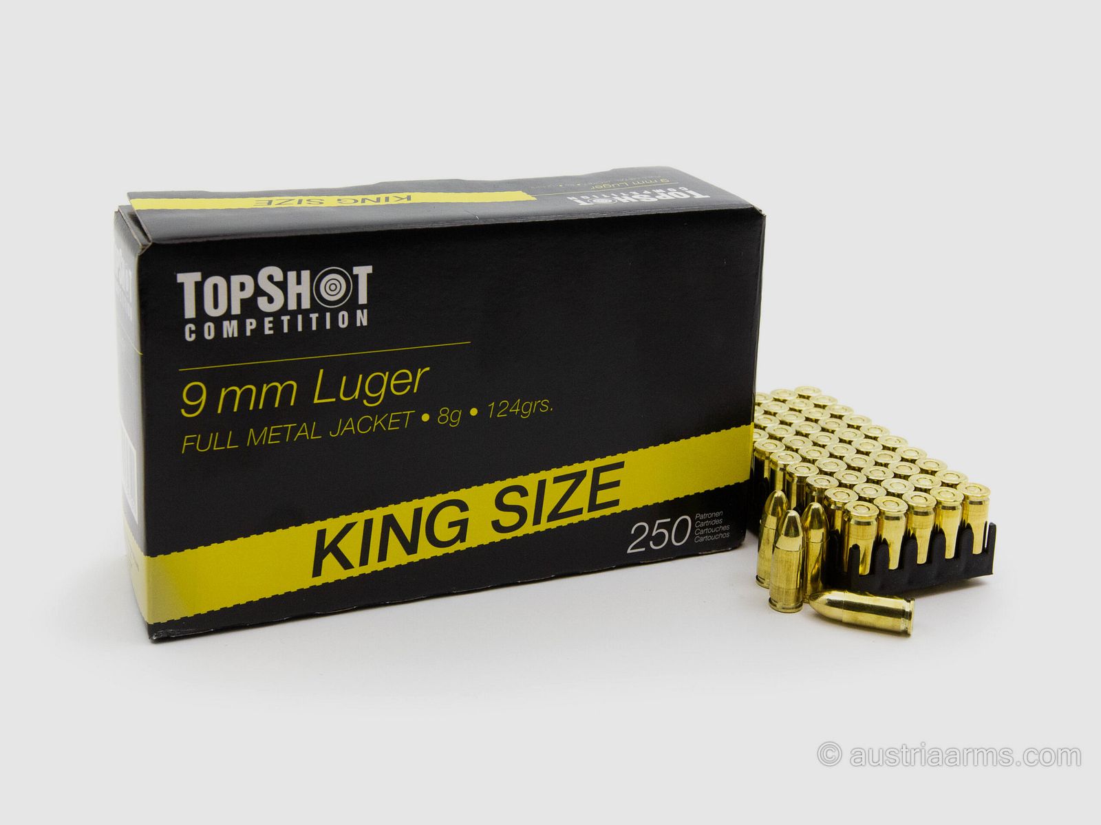 TopShot 9mm Luger FMJ 124grs, King Size (250 pcs)