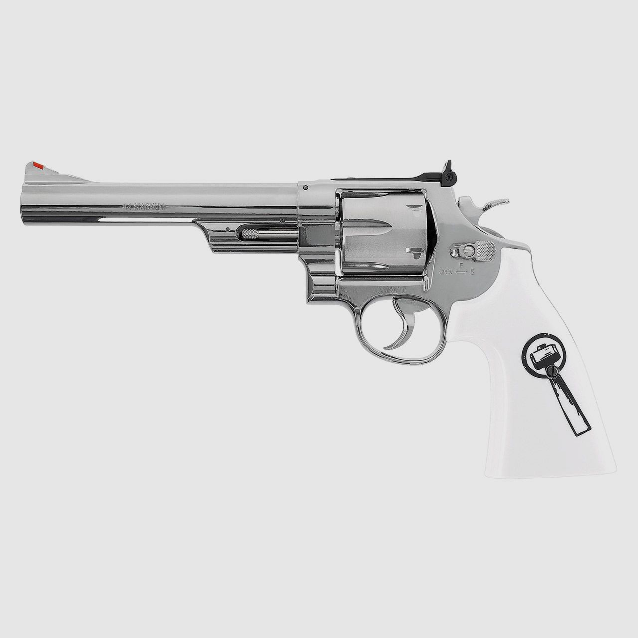 CO2 Softair Revolver Smith & Wesson 629 Trust Me Vollmetall vernickelt weiĂźe Griffschalen Kaliber 6 mm BB (P18)