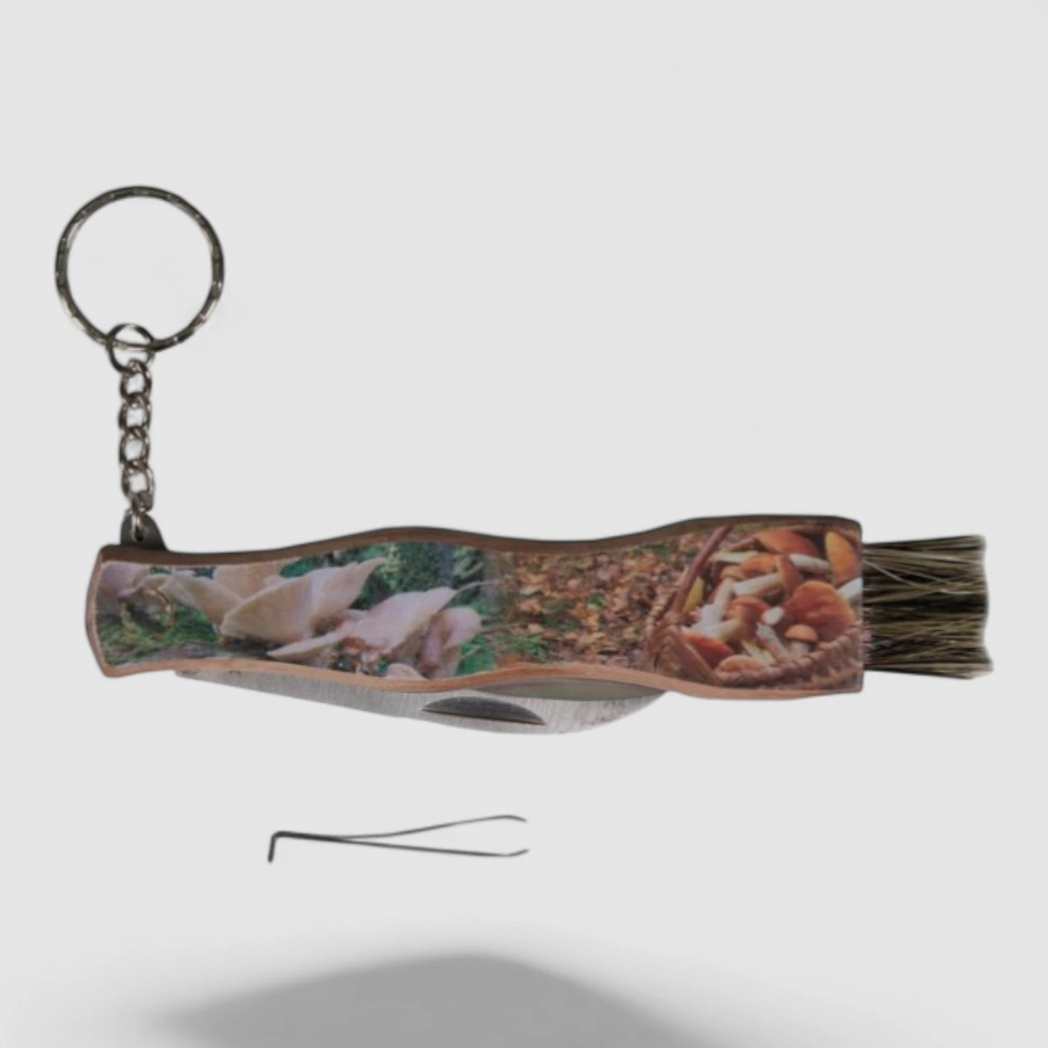 Albainox Cuchillo de Setas Print – Cuchillo de Setas con Cepillo y Pinzas de Madera de Abedul