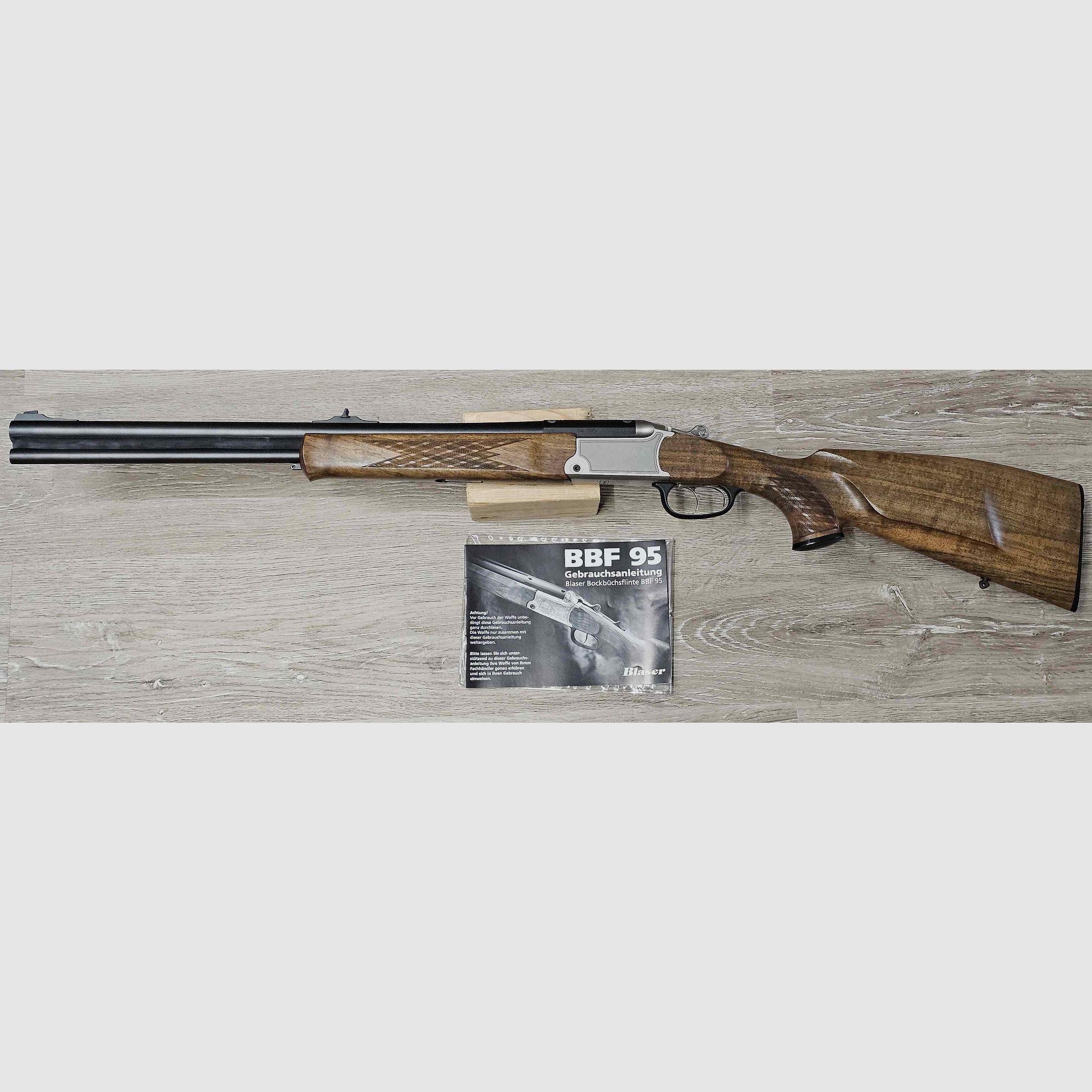 Bockbüchsflinte Blaser BBF 95 Standard, kal. .308 Win. i 12/76, w tym Frankonia 2,5-10x48 (Abs. 1) na montażu Blaser Sattelmontage (30 mm pierścienie) i walizkę