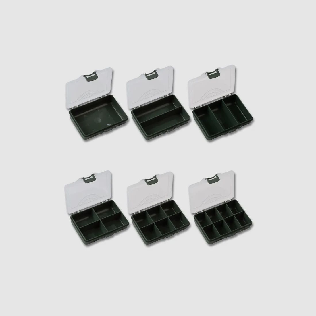 Red Carp® Kleinteilebox / Patronenbox - 10,5 x 7 x 2,5cm - 6 Fächer - Oliv / Transparent