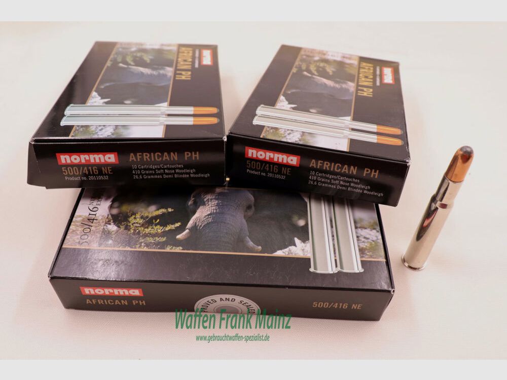 Norma 22 Patronen ''African PH'' .500/.416N.E. 3 1/4''