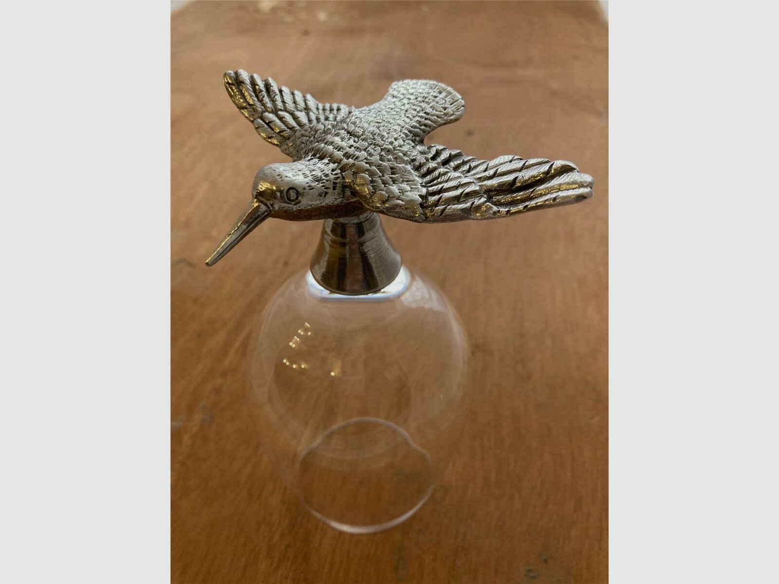 Lovergreen Accessoires Motiv Wein-Glas mit Waldschnepfen-Fu aus Zinn