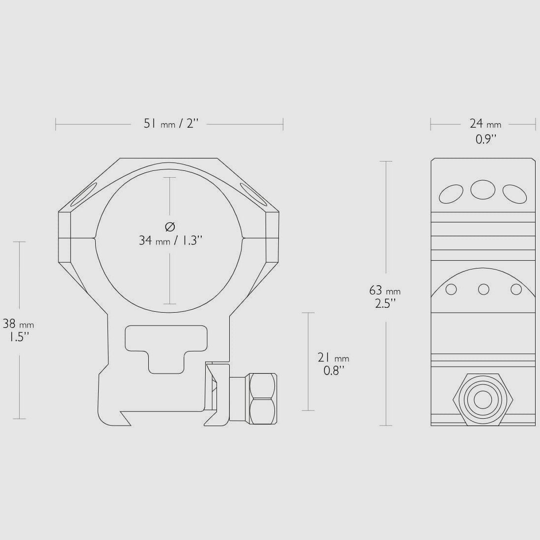 Hawke Taktische Festmontage aus Aluminium Weaver 34mm zweiteilig High, Bild 2 von 2