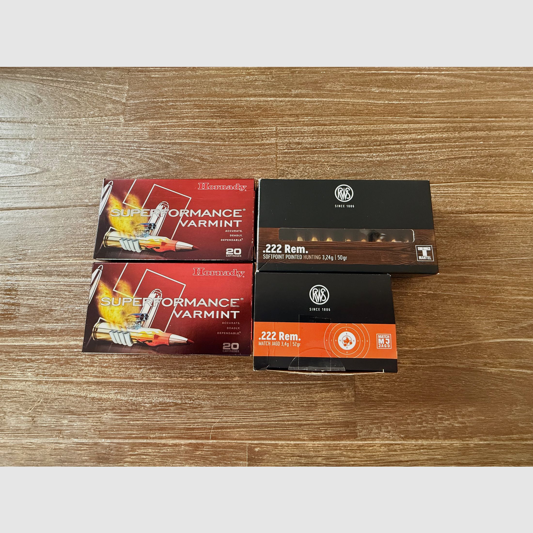 .222 Remington Munition  73 Schuss, Hornady, RWS