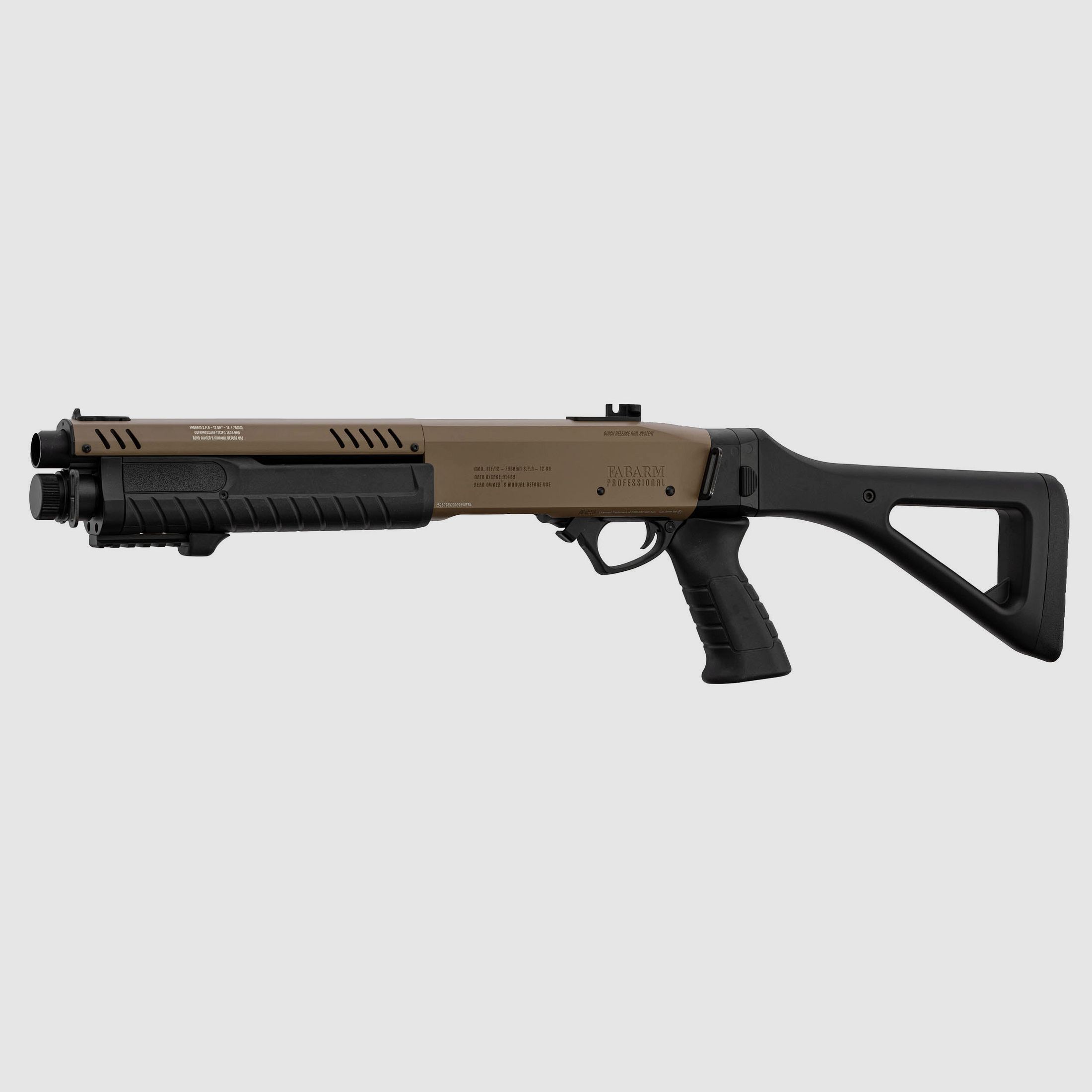 Réplique Fusil à Pompe BO Manufacture FABARM STF12 Initial TAN Gaz, image 2 sur 6