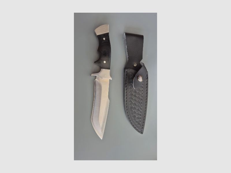 Cuchillo de caza / de viaje elegante con funda de cuero genuino – como nuevo