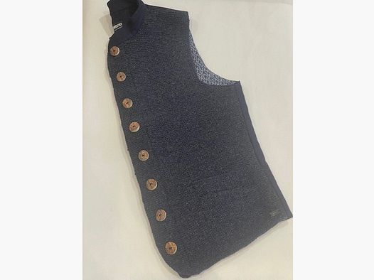 Pezzo Schafwollweste mit Lodenkragen und Lodenrücken für Herren Handgestrickt in Blau
