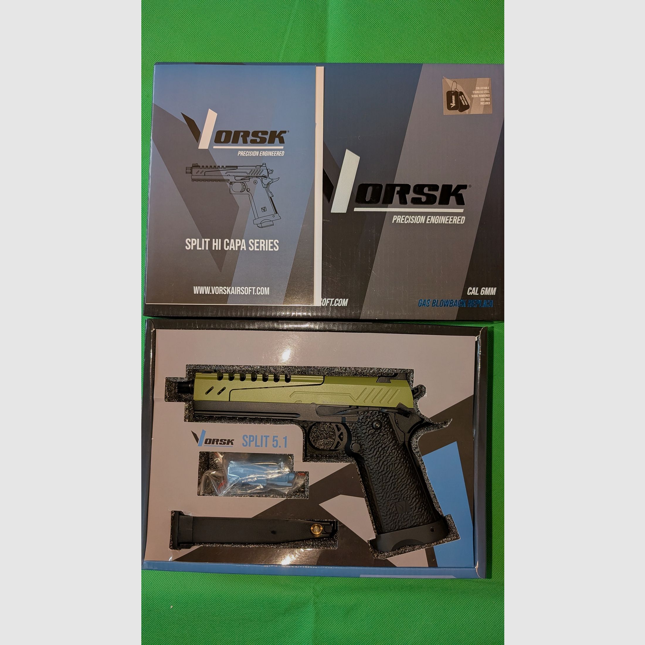Vorsk Airsoft Hi-Capa 5.1 Split-Slide Vollmetall GBB 6mm BB inkl. Pistolenkoffer, versandkostenfrei in D