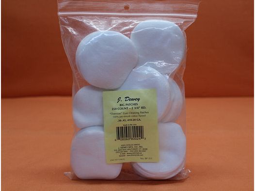 Tampons de nettoyage Dewey Dewey (BP-351) VE 250 pcs. coton rond 2,75" Convient pour cal. .44/ .45/ .410/ fusil 12/ 16/ 20