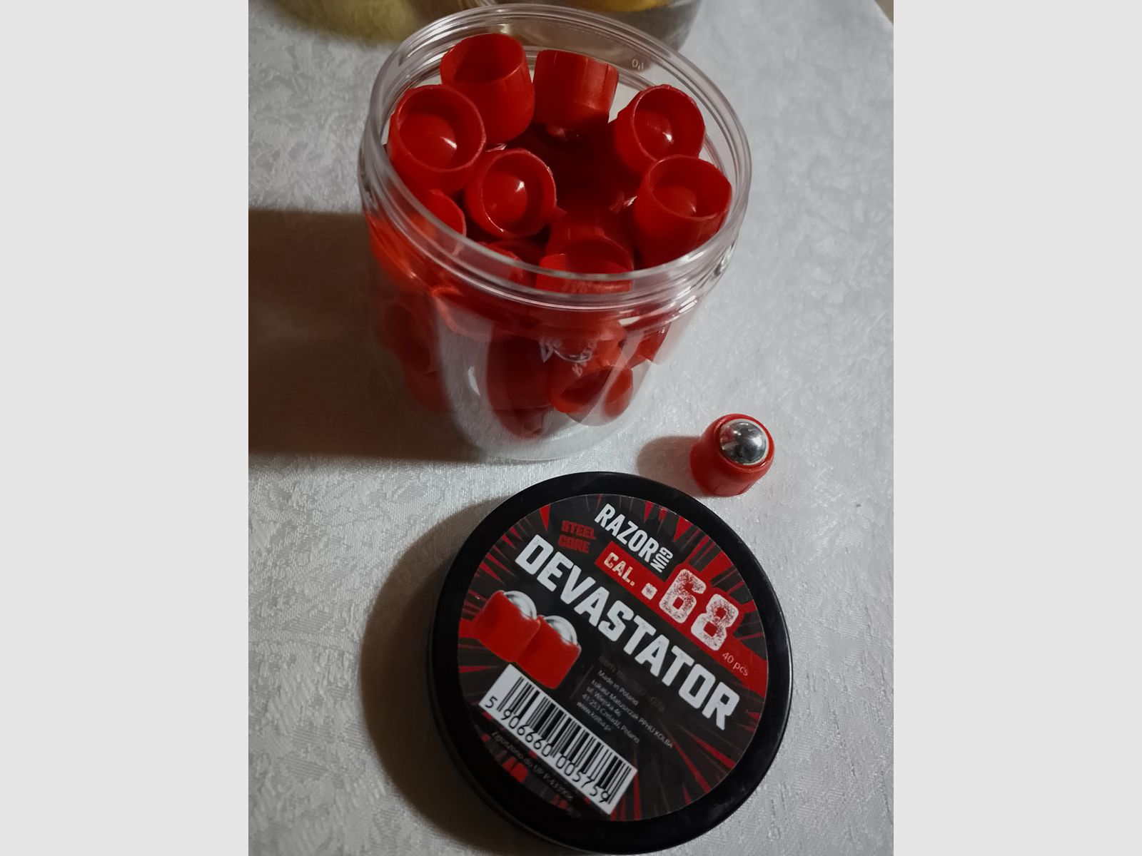 Kulki stalowe z czerwonym plastikowym ramieniem w kal. 68 amunicja Devastor do pistoletu Razor Gun dla hdr68 hds68 pociski stalowe 40 sztuk nowe