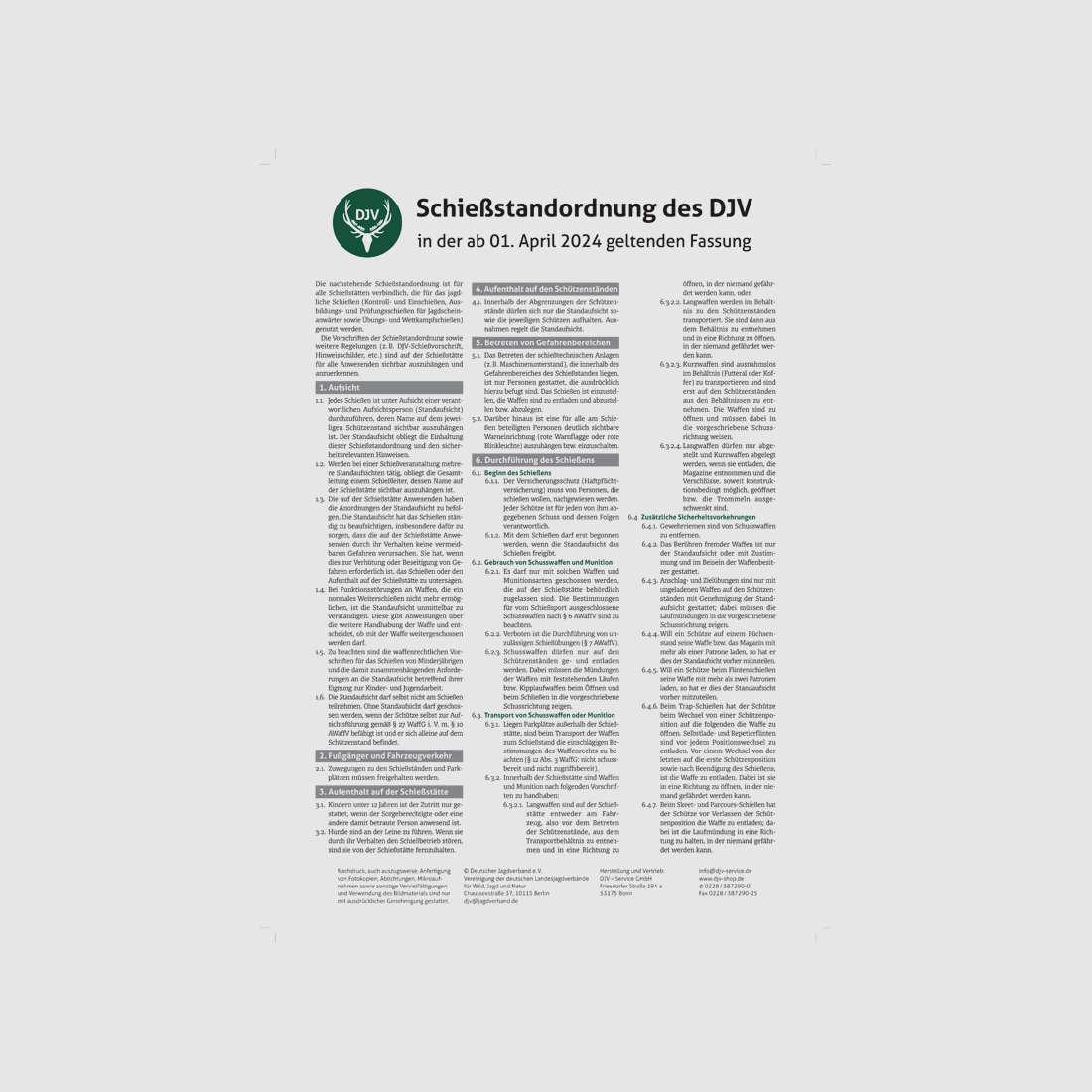 Tafel "DJV-Schießstandordnung" (DIN A2)