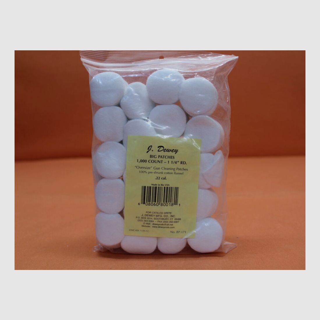 Parches de limpieza Dewey Dewey (BP-171) VE 1000 uds. algodón redondo 1,25" adecuado para cal. .22/ .243