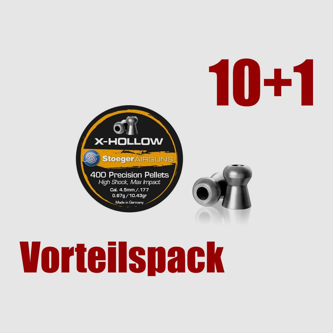 Vorteilspack 10+1 Hohlspitz Diabolos Stoeger X-Hollow Kaliber 4,5 mm 0,67 g glatt 11 x 400 StĂĽck