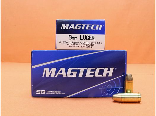 Cartuccia Magtech 9mmLuger Magtech 95grs JSP-FLAT (9F) VE 50 cartucce/ 6,15g proiettile parziale
