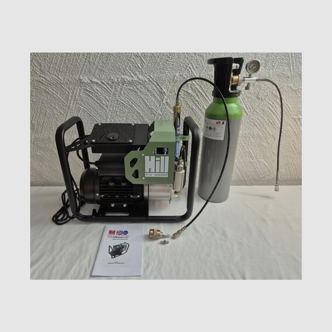 Hill EC-3000 Elektrischer Druckluftkompressor, Komplettset mit Druckluftflasche