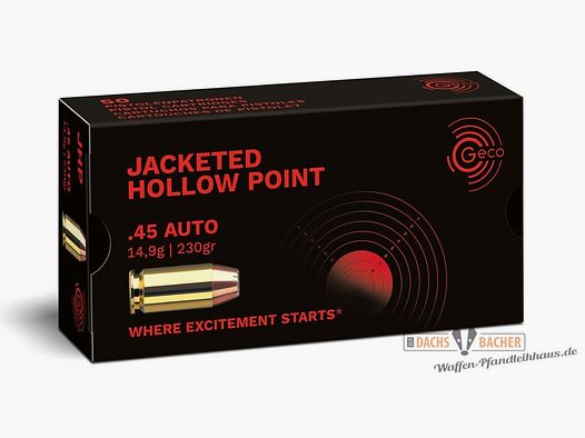 GECO .45 Auto JHP Jacketed Hollow Point 14,9g/230gr 50 cartouches