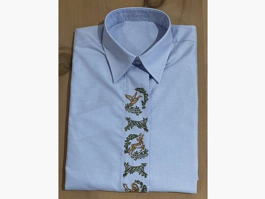 Blouse Wallmann "Canard-Cerf-Gélinotte" en Bleu Clair