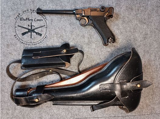 Mauser S/42 Luger P.08 1918 cañón largo + funda de réplica de culata