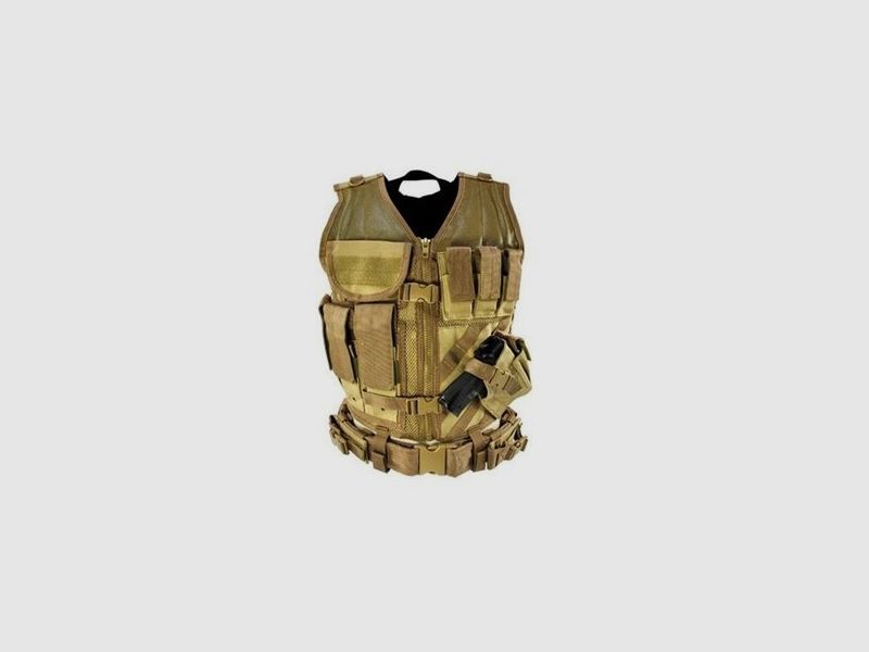 Taktische Weste mit Holster und Taschen (hellbraun, Tan)