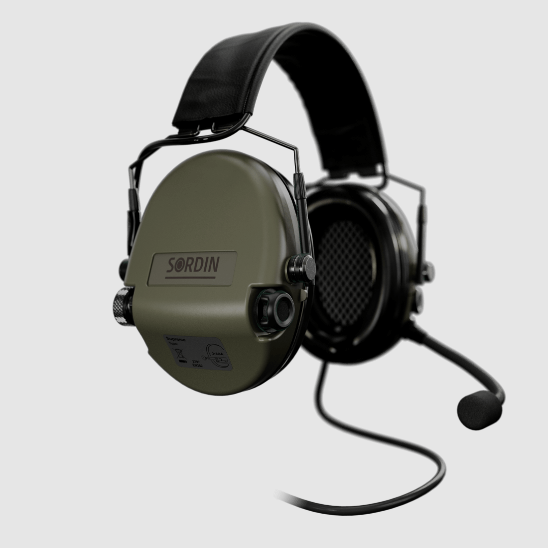 Sordin Supreme MIL CC con connettore NEXUS, fascia in pelle, tazze verdi, immagine 2 di 6