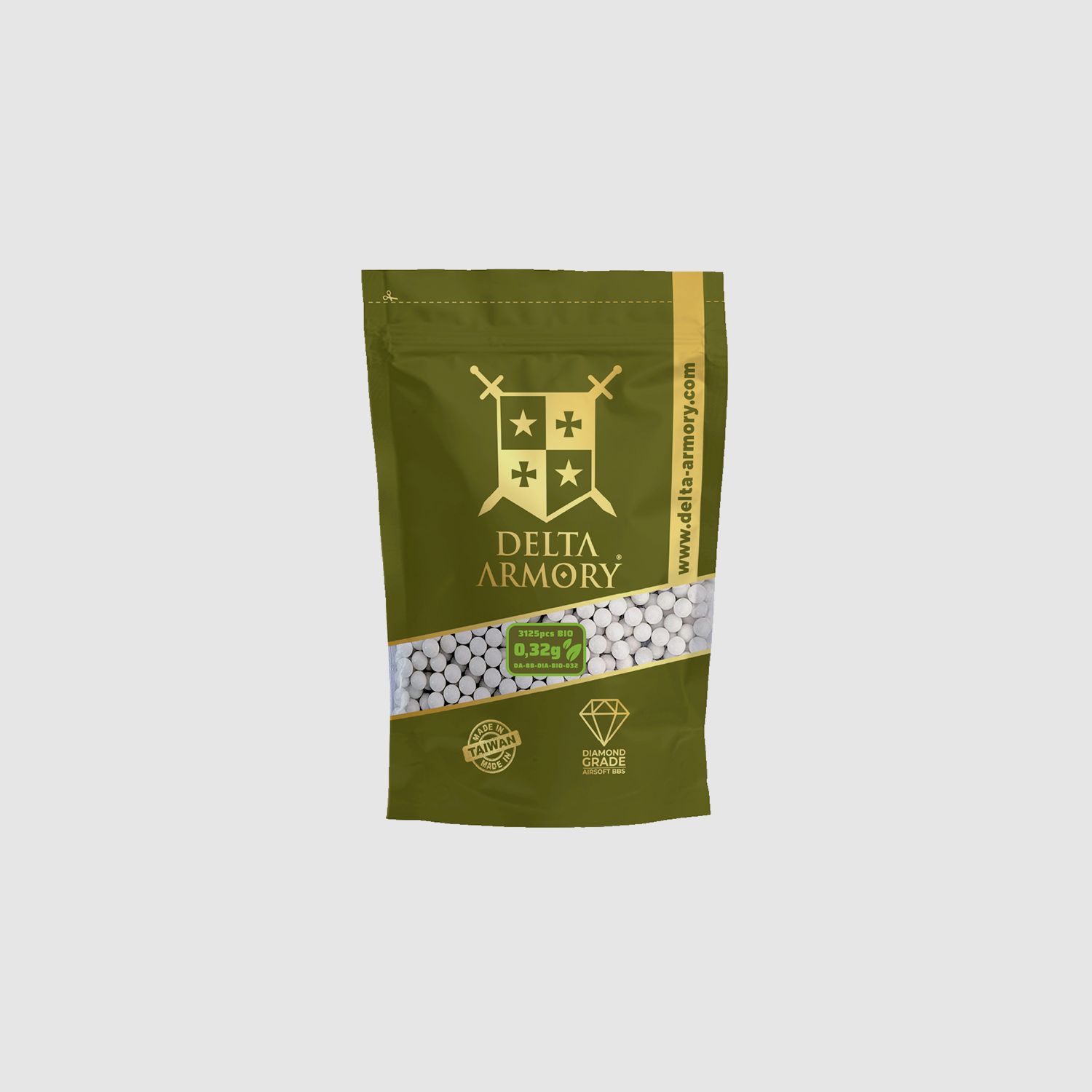 Airsoft Bio BB´s Kaliber 6mm - 0.32g  Delta Armory Diamond Edition Weiss 3.120 Stück