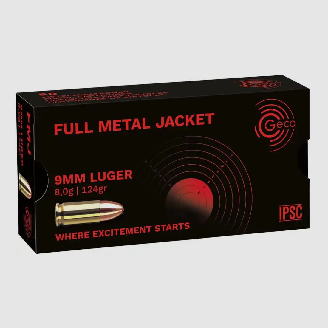 GECO ammunition Geco 9mm Luger FMJ 124 grains 50 cartridges in a box
