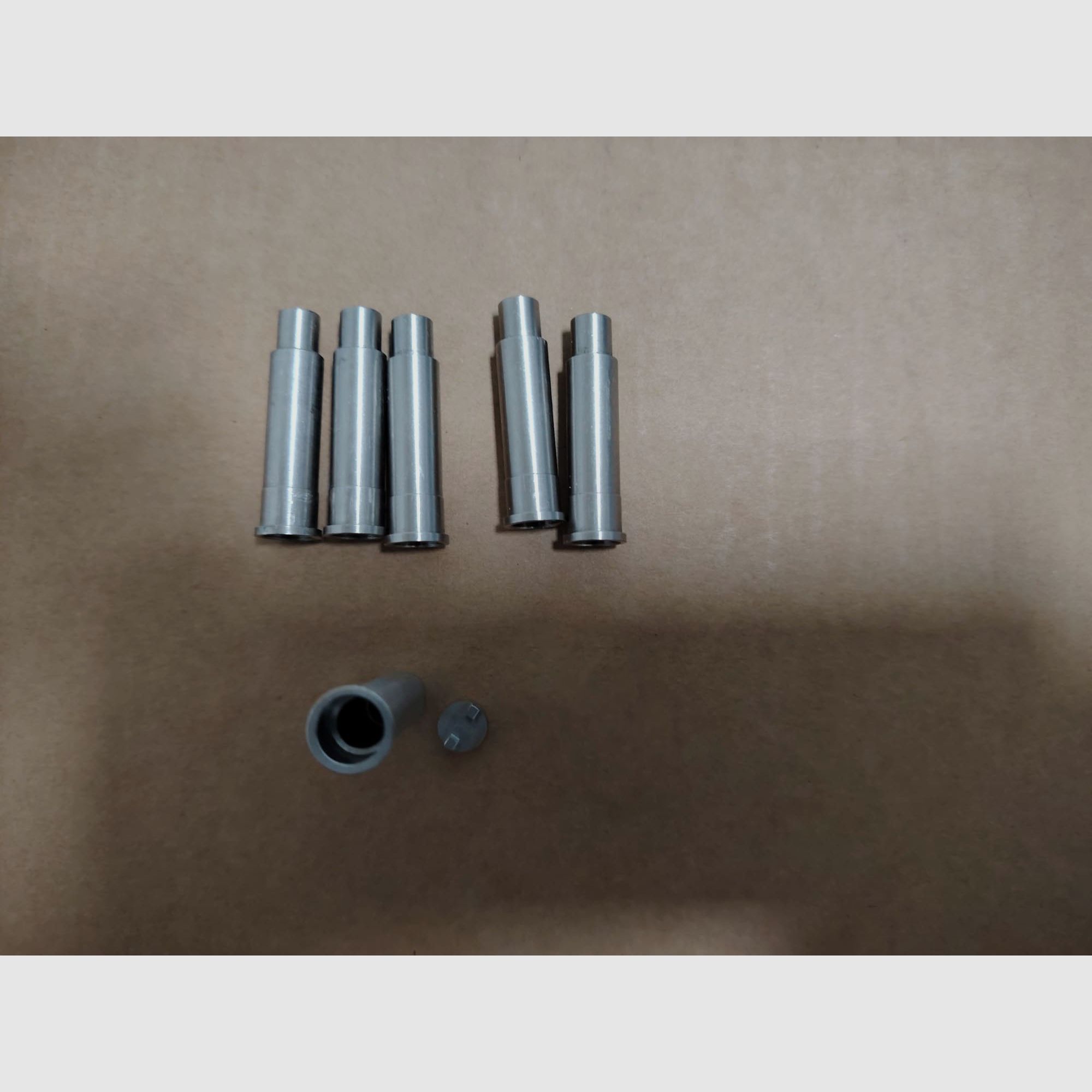 Je 6x LEP Edelstahl Pufferpatrone für abgeschlagene 6,8 mm Kartuschen passend für ME Bull Barrel und/oder ME Single Action Army SAA Revolver