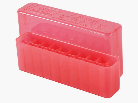 Boîte à cartouches MTM J-20-XS-29 rouge transparente avec couvercle pour 20 cartouches .17 et moins