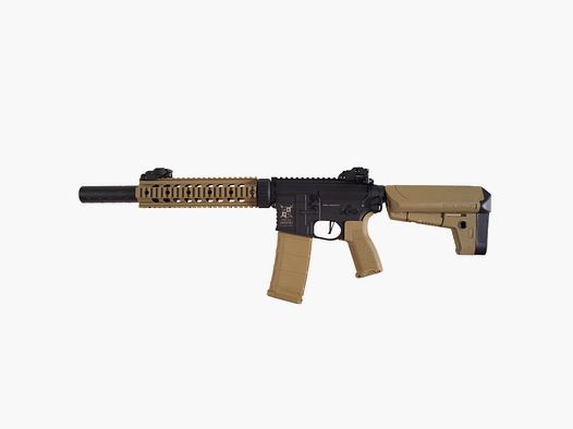 AR15 SilentOps 9 pollici CHARLIE Tan/Nero S-AEG Fucile Airsoft Libero da 18 Anni | Delta Armory