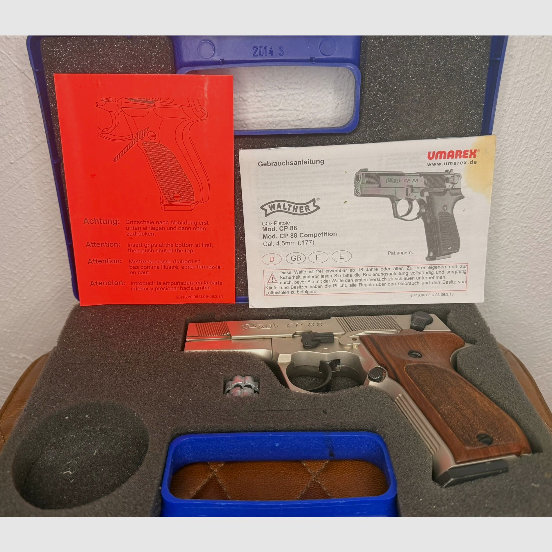 Walther CP88 4 inch 4.5 mm Diabolo Nickel (P18) Co2 pistol with wooden grip