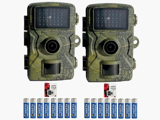Pack mit 2 Wildkameras 12 MP mit 16 Batterien und 2 microSD 32 GB