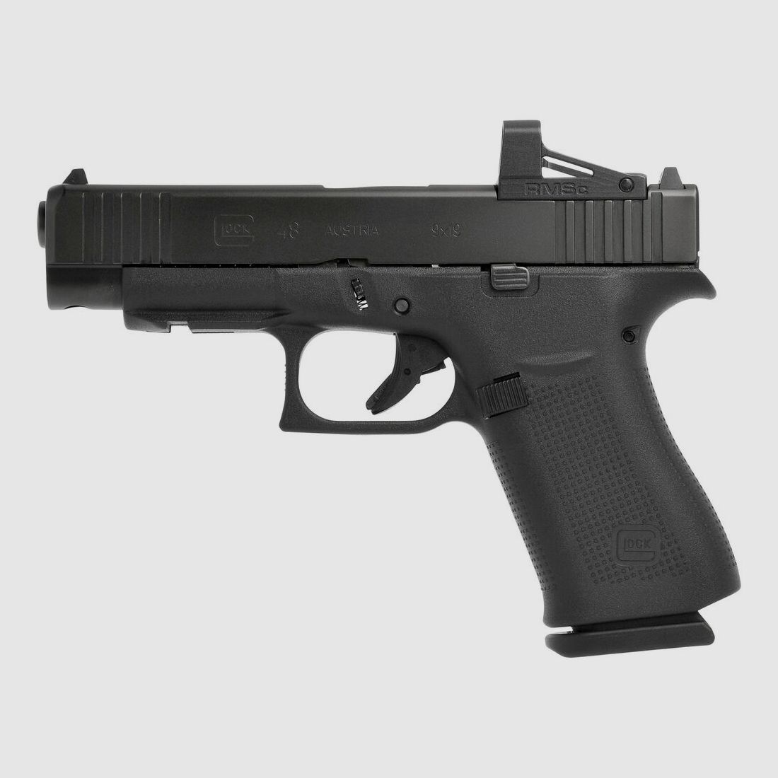 Pistola Glock 48 con punto rojo RMSc Shield montado 9 mm Luger