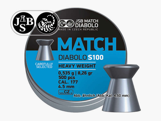 500 St. Flachkopf-Diabolo JSB MATCH S100 HEAVY Luftgewehr, Kal. 4,52 mm, 0,535 g